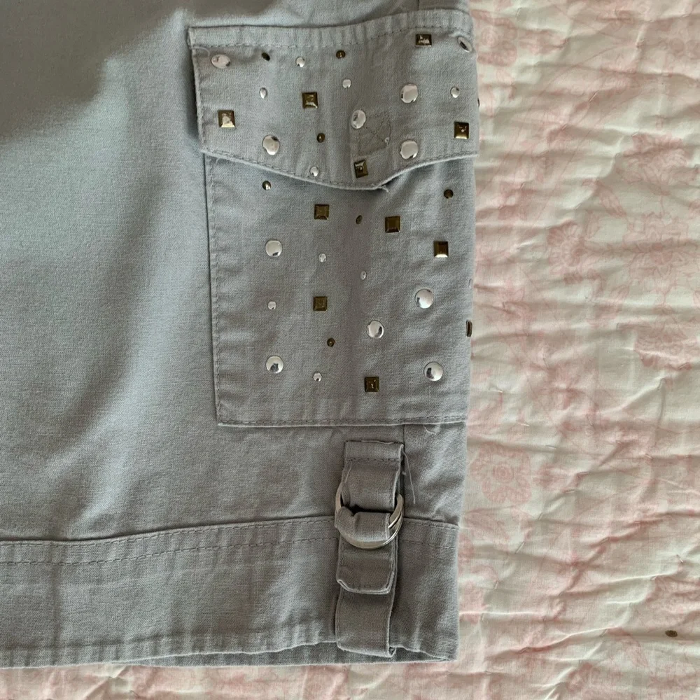 One Step Up Shorts Girl M (10-12) Gray Bermuda Twill Cargo Pocket Studs Stretchy